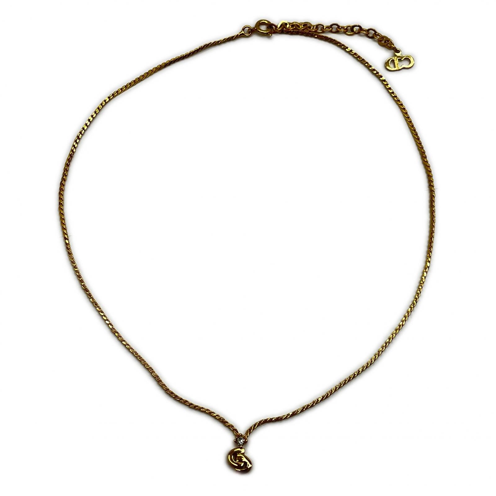 【中古】Christian Dior ディオール CDロゴタイプ 首飾り ゴールドメッキ 澄み切った石1粒 B位置づける