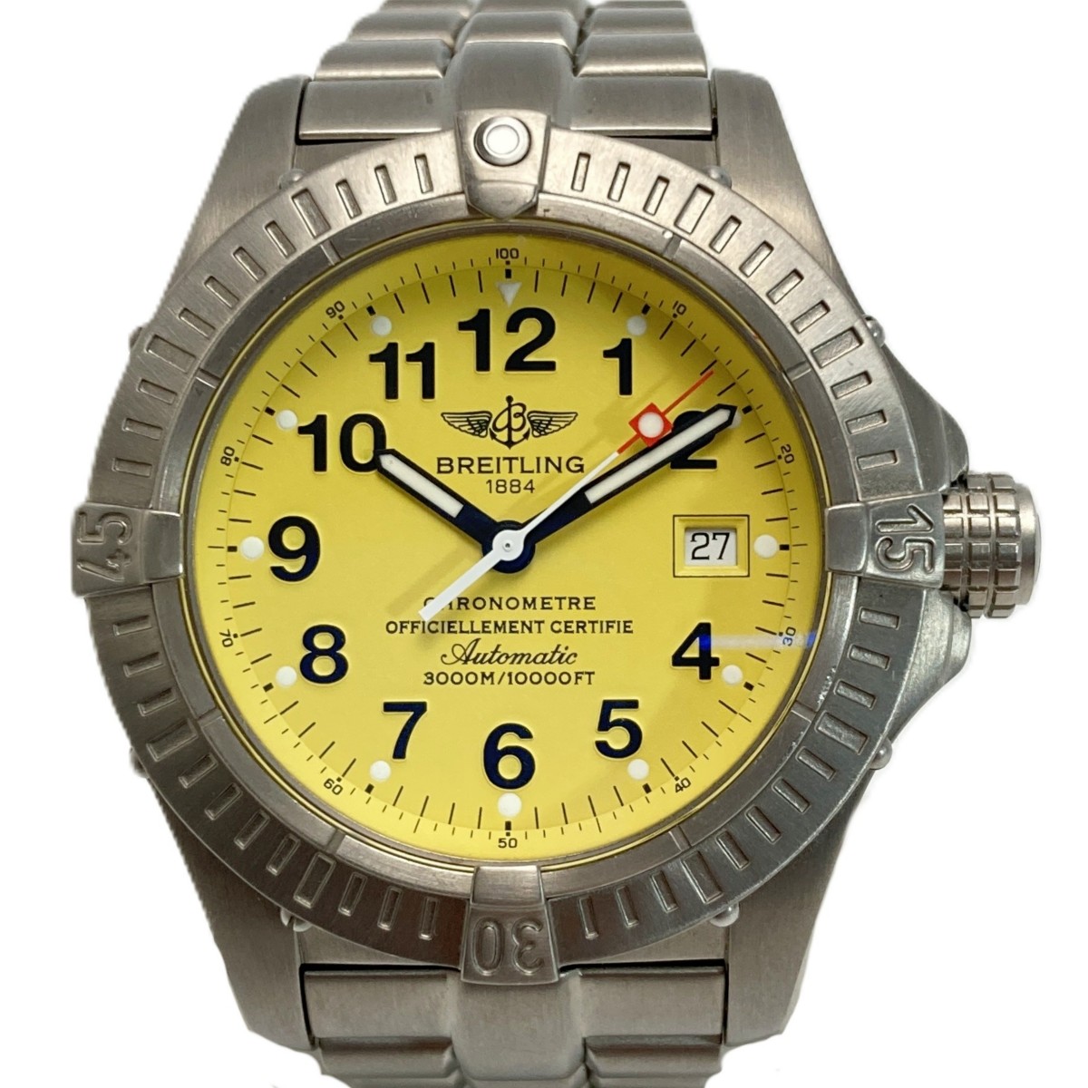 【中古】BREITLING ブライトリング アベンジャー シーウルフ デイト E17370 黄色 自動小銃一巻き メンズ ウォッチ 箱・ギャランティ有 B価値づける
