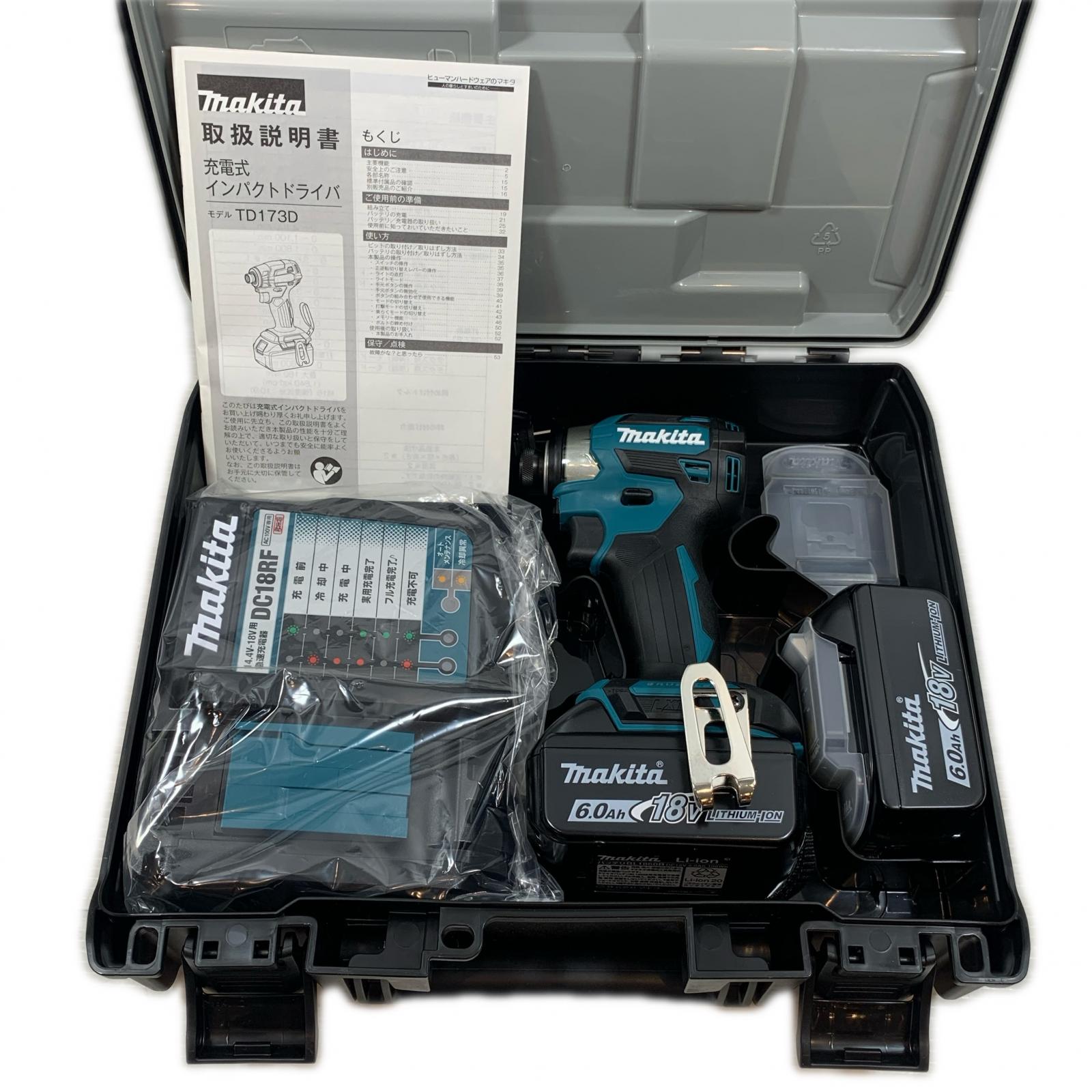 【エントリーポイント10倍｜7/19 20:00-7/26 1:59】【送料無料】【中古】MAKITA マキタ 工具 締め付け工具 インパクトドライバ MAKITA コードレス式 18v 6.0Ah TD173DRGX ブルー Sランク｜リサイクルビッグバン店