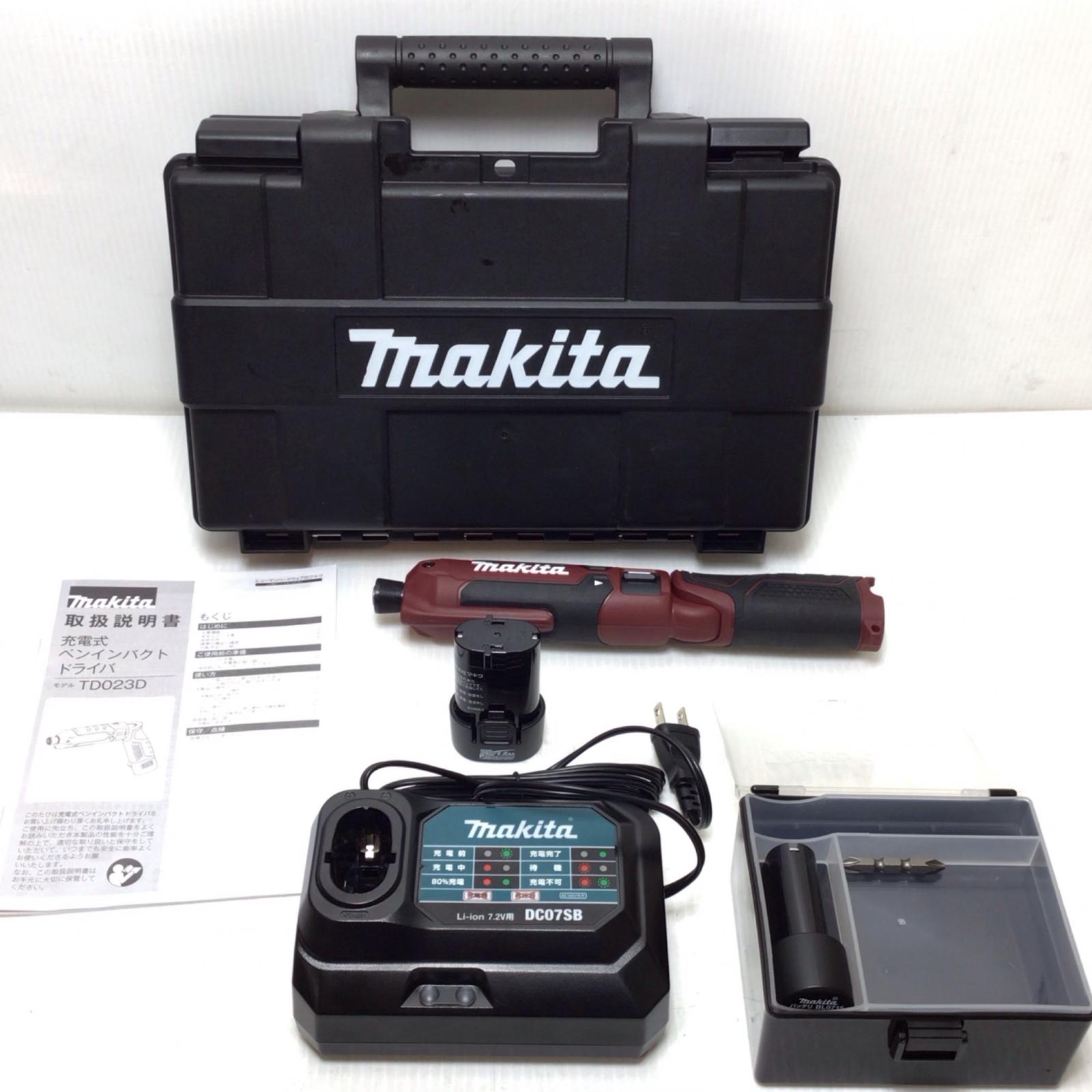 【中古】MAKITA マキタ ペンインパクトドライバ 申し受ける器・申し受ける池2個・容れもの付 コードレス式 36843Y TD023DHXAR オーセンティックレッド S位置づける