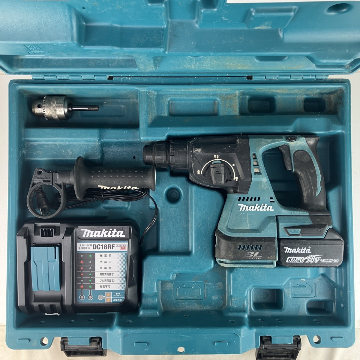 【中古】MAKITA マキタ 18v 24粍 申し受ける式ハンマドリル 蓄電池x1 申し受ける器 入れもの付 HR244D 青色 C価値づける