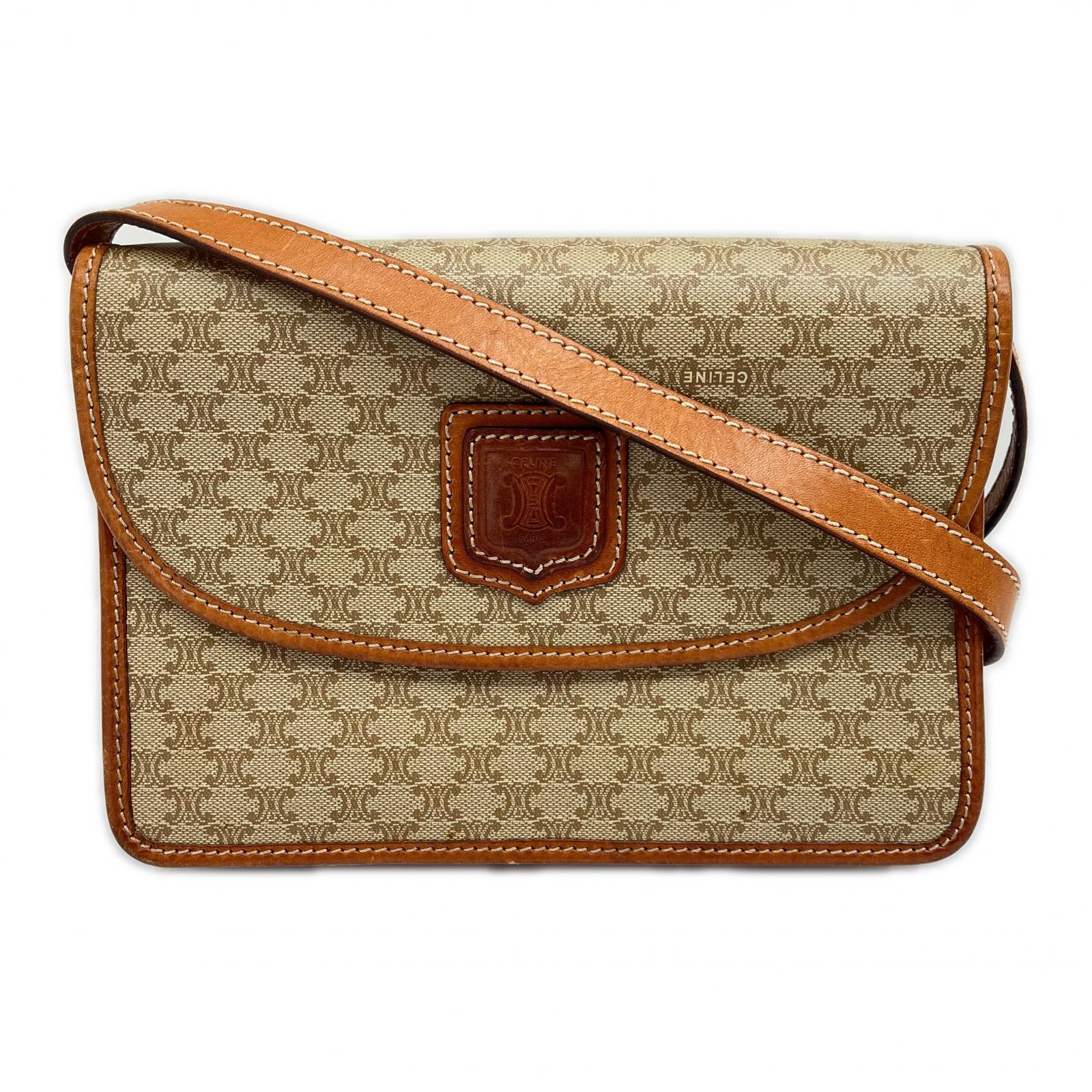 【中古】CELINE セリーヌ ショルダーバッグ マカダム柄 トリオンフ 赤銅色 C価値づける