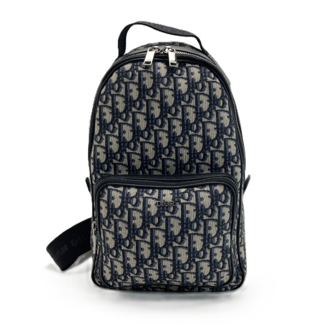 【中古】Christian Dior クリスチャンディオール オブリーク Rider スリングバッグ ネイビー ボディバッグ キャンバス&times;レザー Bランク｜リサイクルビッグバン店