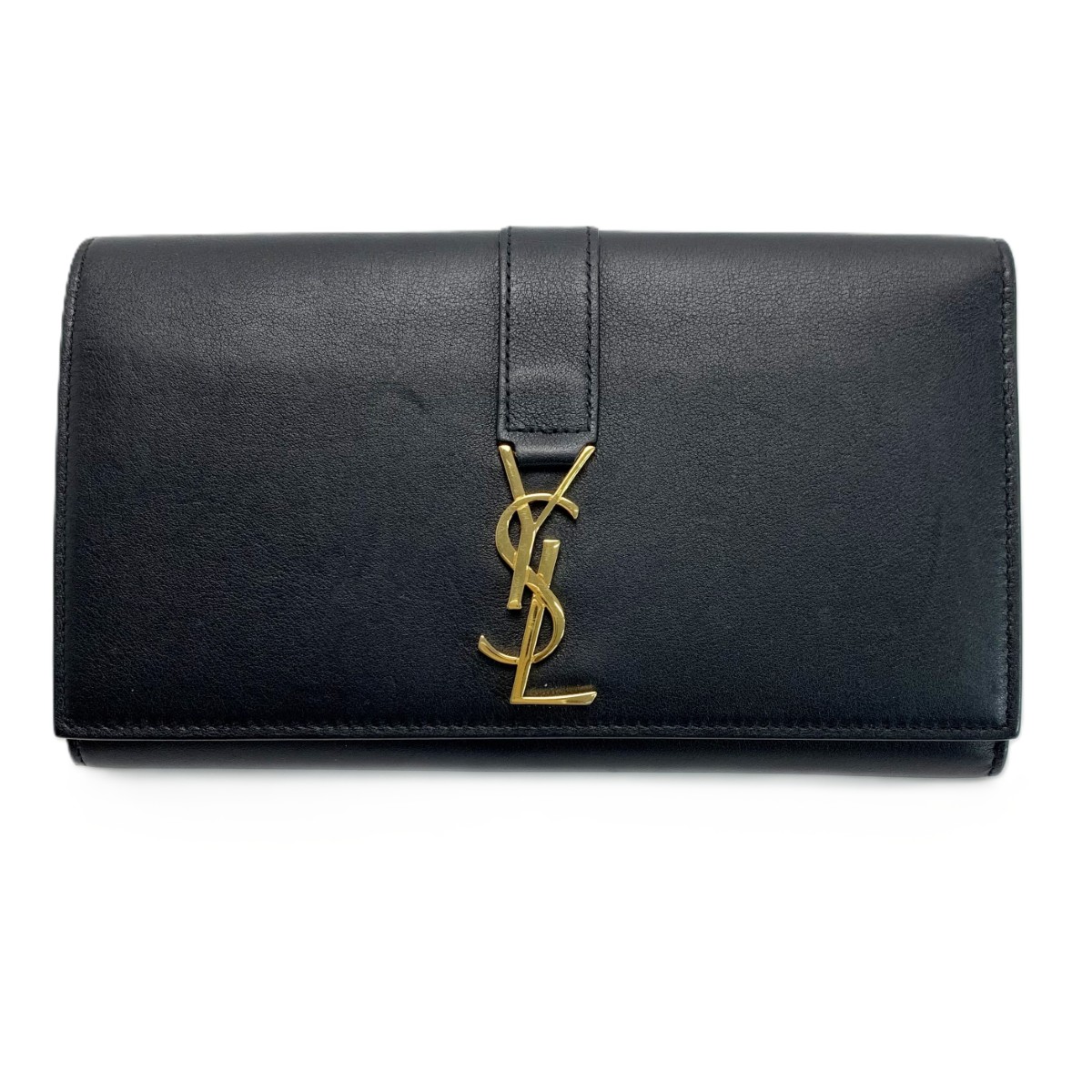 【中古】Yves Saint Laurent イブサンローラン 紙入れ 2つ折り長紙入れ YSLロゴタイプ ゴールド金具 414-567 黒いこと レディース B位置づける