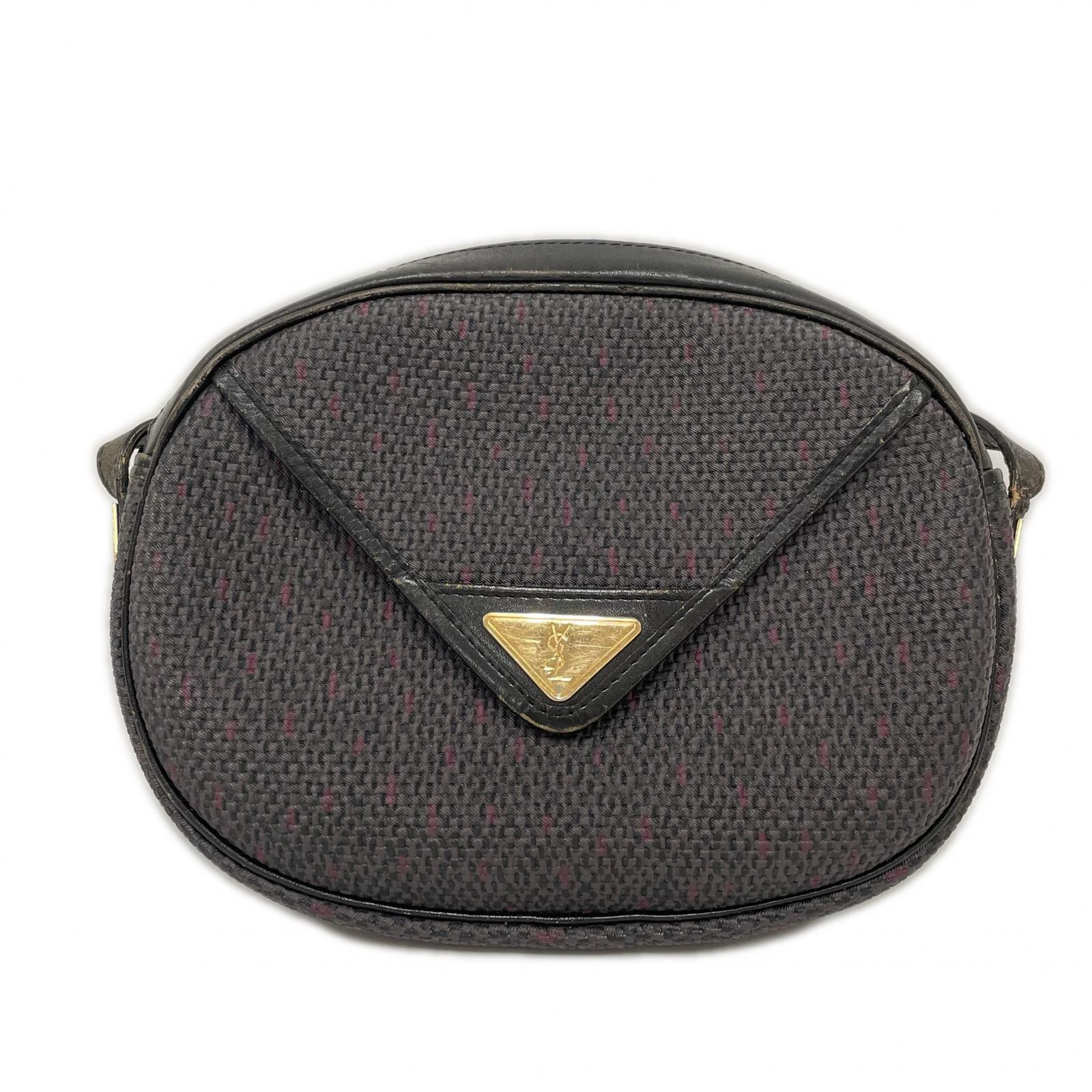 【エントリーポイント10倍|7/19 20:00-7/26 1:59】【送料無料】【中古】Yves Saint Laurent イブサンローラン ショルダーバッグ 三角ロゴプレート グレーマルチxブラック ヴィンテージ Cランク|リサイクルビッグバン店