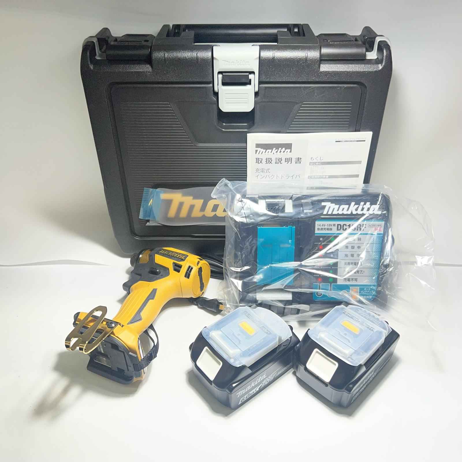 【中古】MAKITA マキタ 【中古】MAKITA マキタ 20周年記念 限定カラー インパクトドライバ 18V 6.0Ah バッテリ2本付 急速充電器 ケース 未使用 未使用に近い TD173DGXPY プレミアムイエロー 未使用品 Sランク|リサイクルビッグバン店