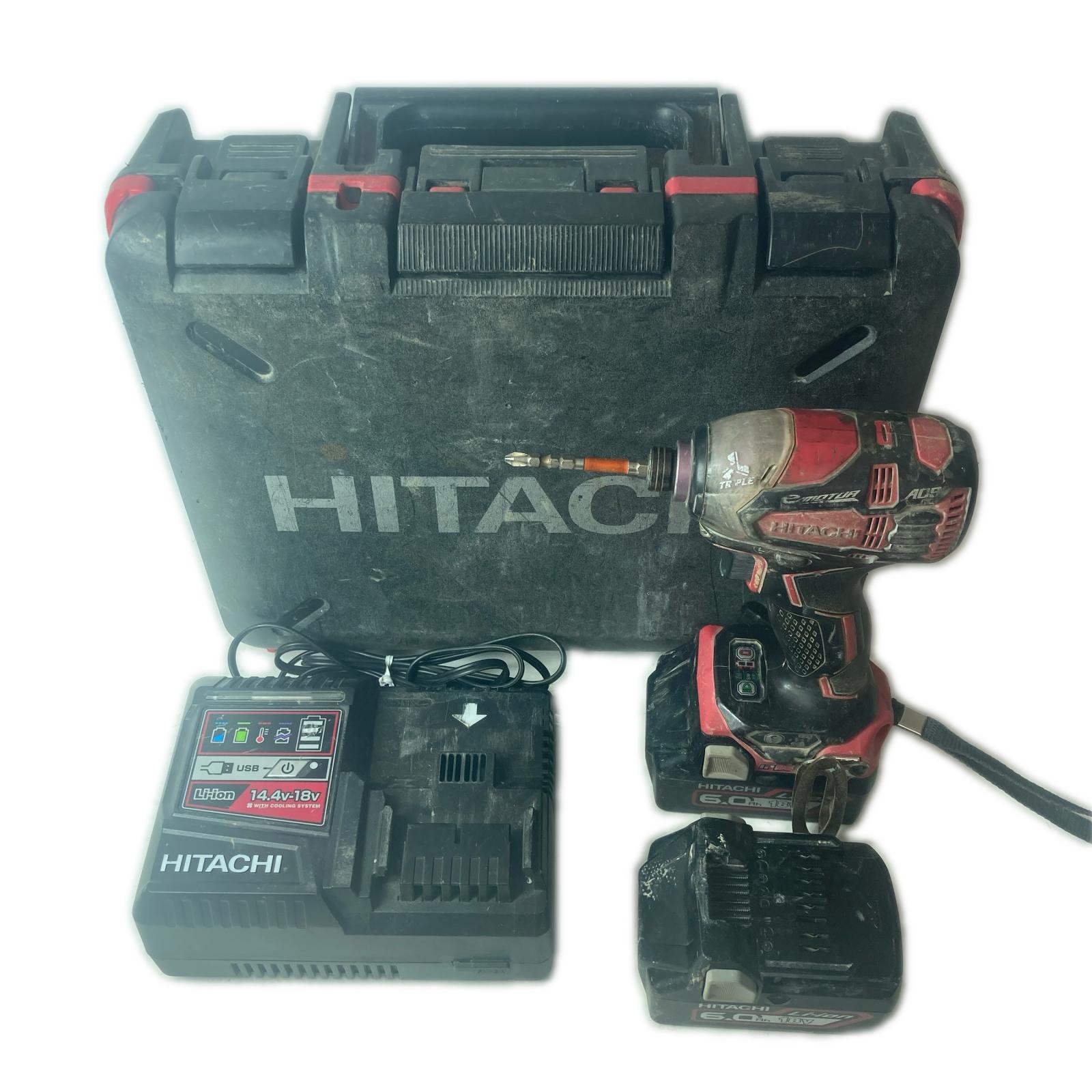 【エントリーポイント10倍｜7/19 20:00-7/26 1:59】【送料無料】【中古】HITACHI 日立 インパクトドライバ WH18DDL2 レッド 充電器・充電池2個・ケース付 Cランク｜リサイクルビッグバン店
