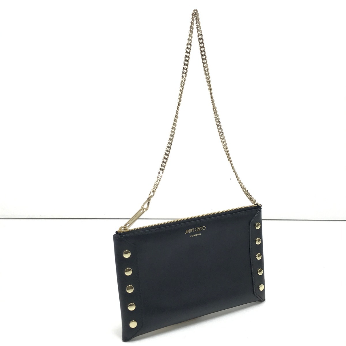 【エントリーポイント10倍|7/19 20:00-7/26 1:59】【送料無料】【中古】JIMMY CHOO ジミーチュウ ショルダーバッグ ロケットスタッズ 内部ヨゴレ有 ブラック Cランク|リサイクルビッグバン店