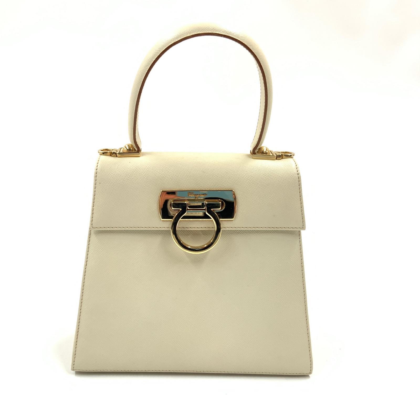 【エントリーポイント10倍|7/19 20:00-7/26 1:59】【送料無料】【中古】Salvatore Ferragamo サルヴァトーレフェラガモ ガンチーニ ハンドバッグ ハンドバッグ トートバッグ AQ-21 2193 アイボリー 現状渡し Cランク|リサイクルビッグバン店