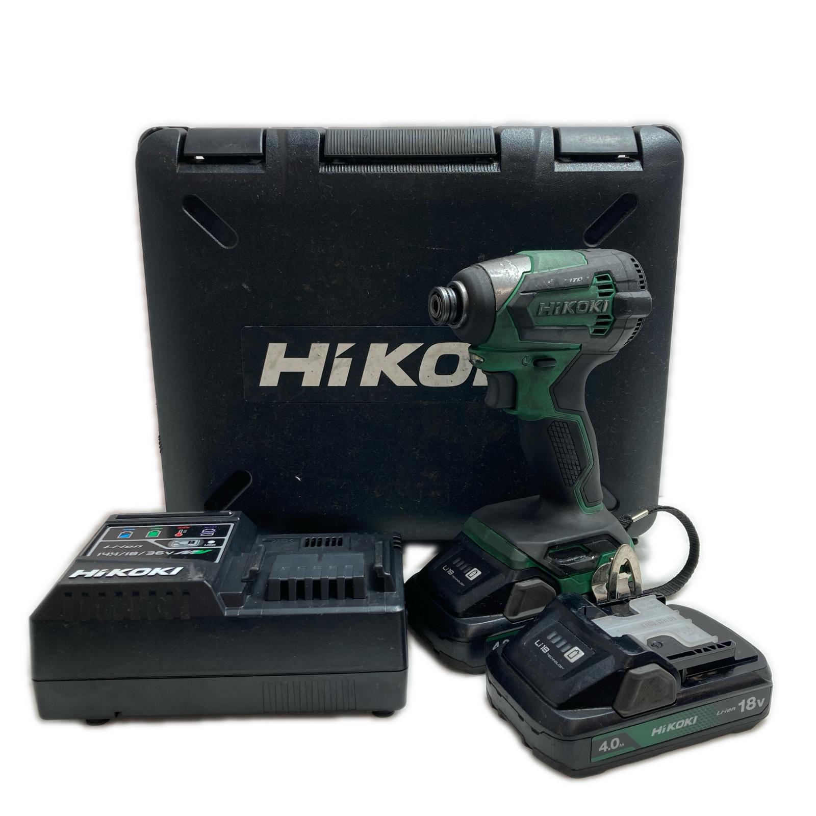 【中古】HiKOKI ハイコーキ インパクトドライバ 充電器・充電池2個・ケース付 コードレス式 18v WH18DE グリーン Cランク｜リサイクルビッグバン店
