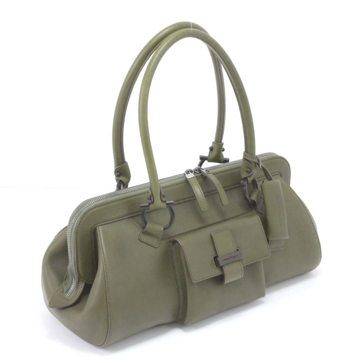 【エントリーポイント10倍|7/19 20:00-7/26 1:59】【送料無料】【中古】Ferragamo フェラガモ ハンドバッグ ポケット付トート AU-21 モスグリーン Cランク|リサイクルビッグバン店