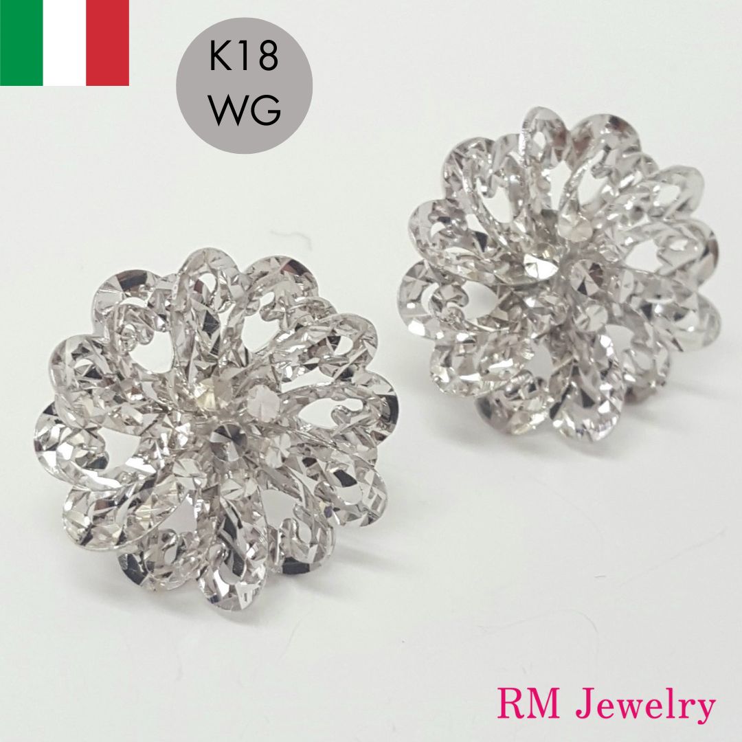 ピアス 18金 ホワイトゴールド フラワー 花 スタッド K18 WG イタリア製 レディース 女性 メンズ 男性 ジュエリー プレゼント ラッピング無料 送料無料 【RMジュエリー】