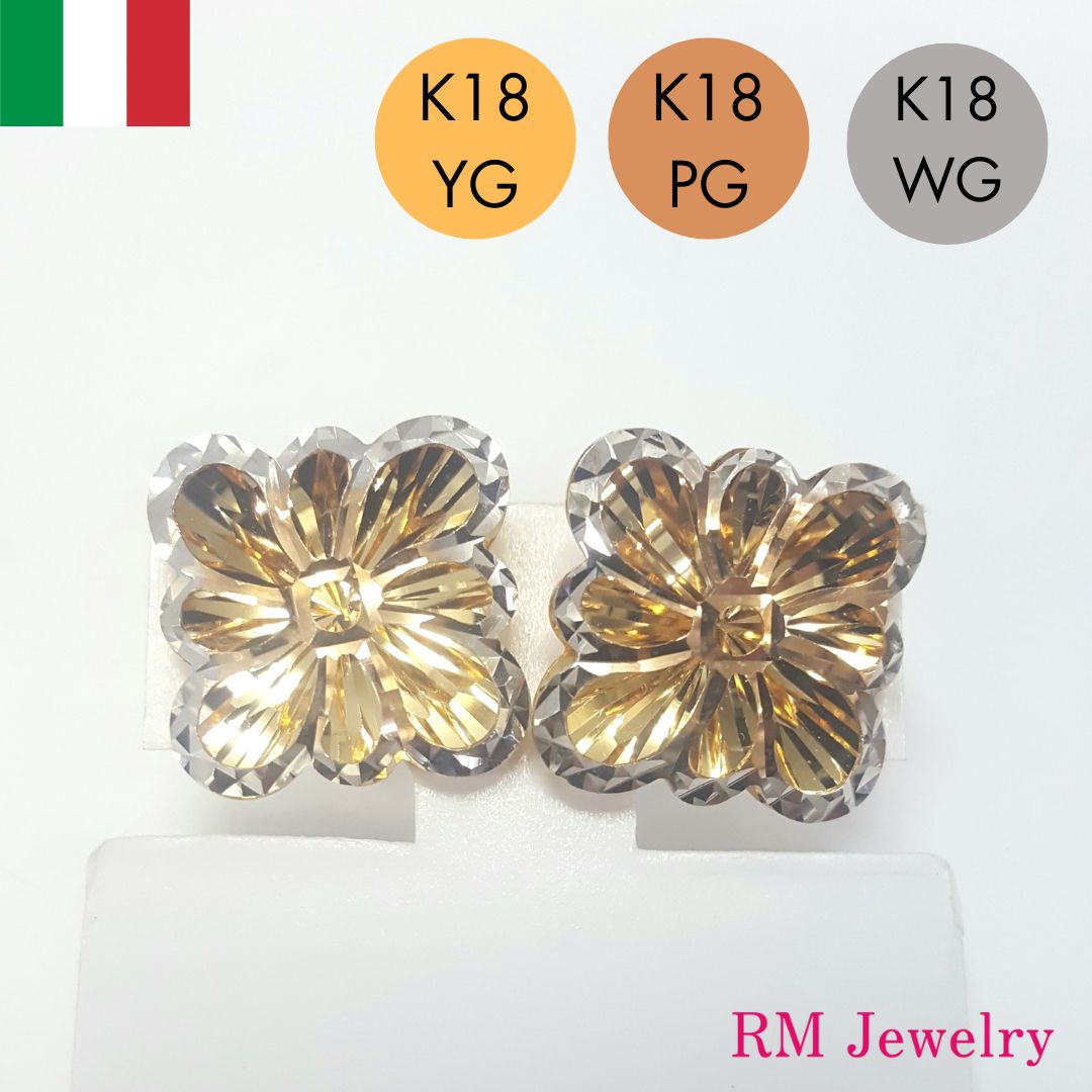 ピアス 18金 イエローゴールド ホワイトゴールド ピンクゴールド フラワー スクエア スタッド K18 YG WG PG イタリア製 イタリアンジュエリー レディース 女性 メンズ 男性 ジュエリー プレゼント ラッピング無料 送料無料 【RMジュエリー】