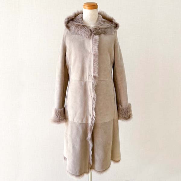 希少/高級感✨ムートンコート　フランス製　肉厚　ロング　羊革　レザー　ベージュ 希少/高級感✨ムートンコート フランス製 肉厚 ロング 羊革