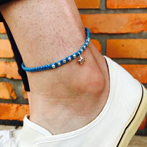 アンクレット メンズ ビーズ シルバー ワックスコード 星 シンプル 日本製 メンズアンクレット 大きいサイズ対応 ハンドメイド