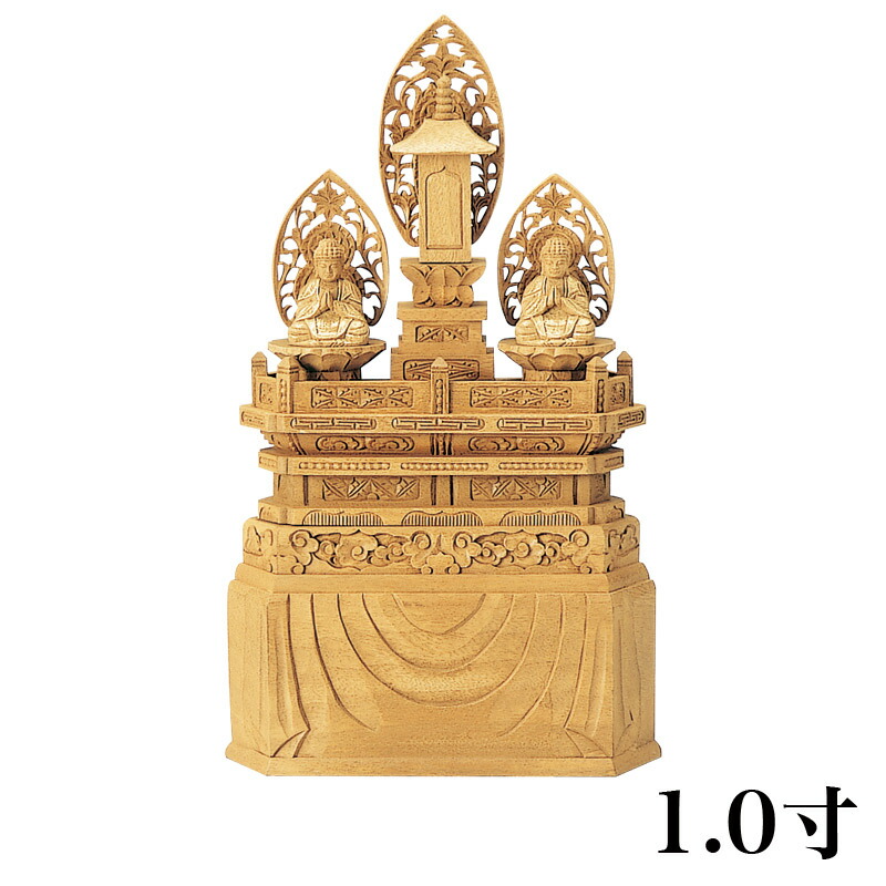 【フォロー割・新品】 三宝尊　金泥　紅檀　上彫り　総高さ約26cm　日蓮宗 10096423.jpg
