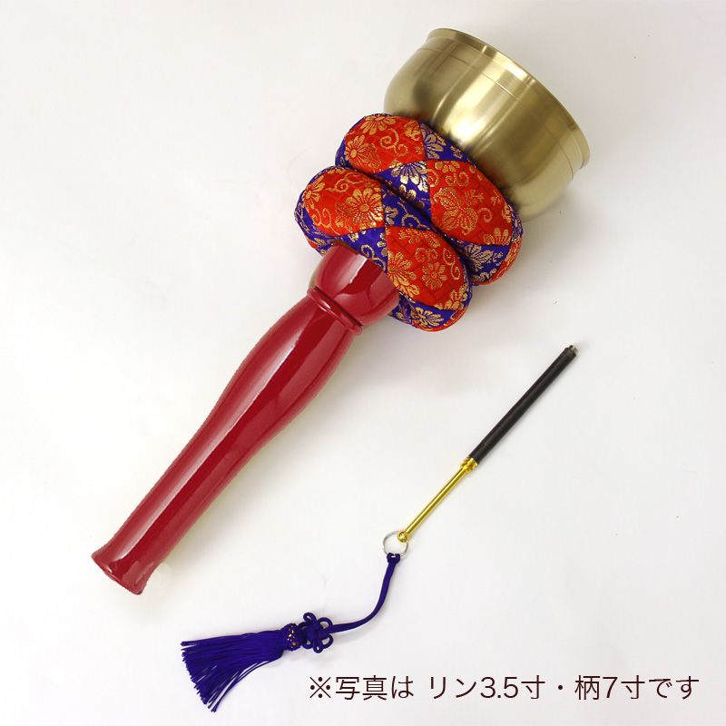 リン棒納める型印金【朱ペンキ塗り柄】リン：3.5寸 柄：21糎（専用リン棒付き添い人）（3732-3500）