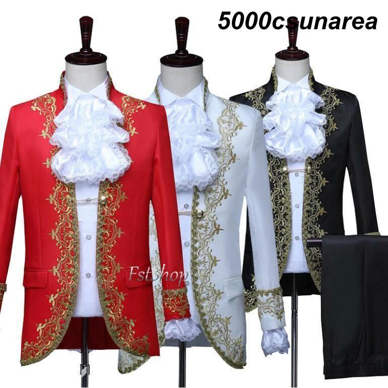 ハロウィン衣装 中世貴族風フォーマルスーツ3点セット刺繍FCZY仮装ステージ 衣装ヨーロッパ 男性用フォーマルスーツ王子様メンズ セットアップ王族服ジャケ