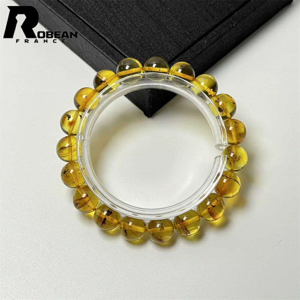 上級 EU製 ★ROBEAN・虫入りアンバー・琥珀★ブレスレット パワーストーン アクセサリー ギフト プレゼント メンズ レディース 天然石 綺麗 お守り 10.6-11.1mm M0527338｜ROBEAN・宝石