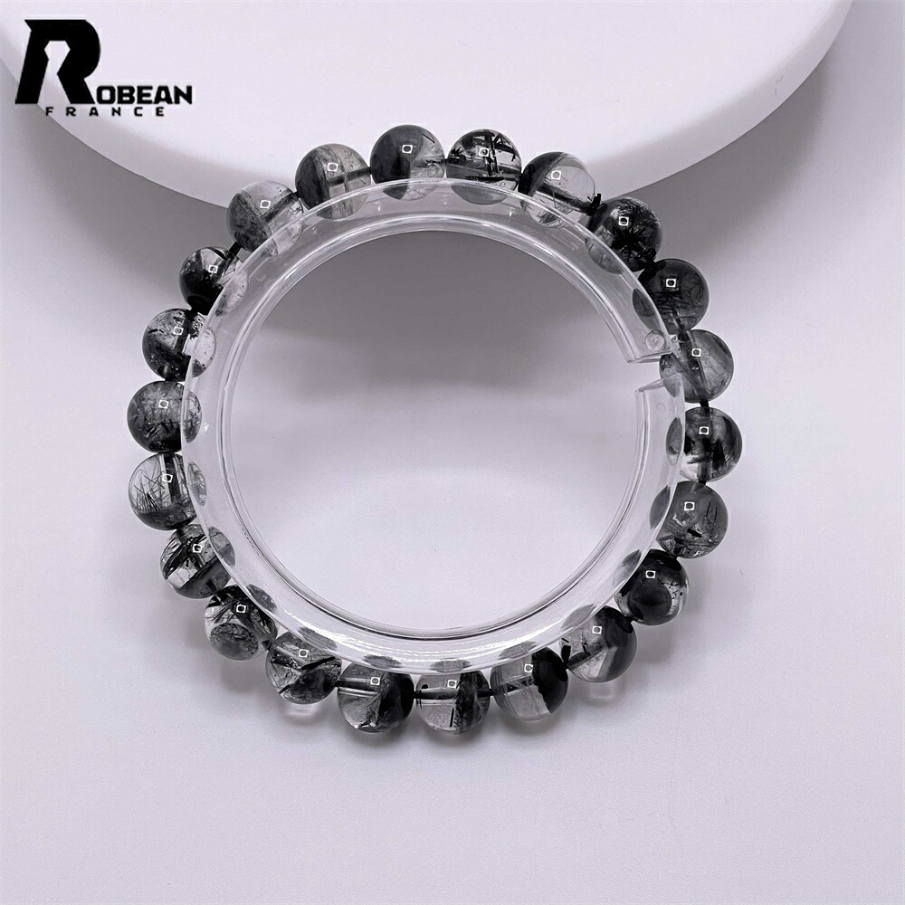 上級 EU製 ★ROBEAN・ブラックルチルクォーツ★黒針水晶 ブレスレット パワーストーン 金運 天然石 アクセサリー オシャレ 原石 お守り プレゼント ギフト 浄化 高級 夢色 開運 綺麗 7.9-8.7mm M0504123