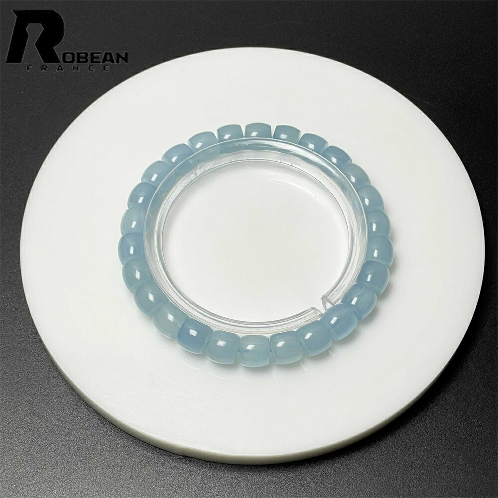 高級 EU製 ★ROBEAN・ブルーアクアマリン★天珠型ブレス ブレスレット アクセサリー 天然石 原石 お守り プレゼント ギフト 浄化 高級 夢色 開運 綺麗 8*7.1mm M0521297