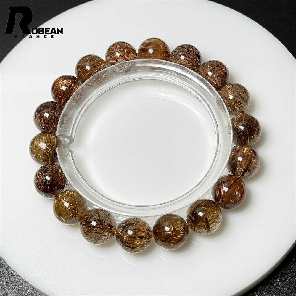 絶賛 EU製 ★ROBEAN・ブラウンルチルクォーツ★ブレスレット パワーストーン 天然石 綺麗 金運 お守り レゼント ギフト きれいめ 幸運 贈り物 11-11.4mm M0225374