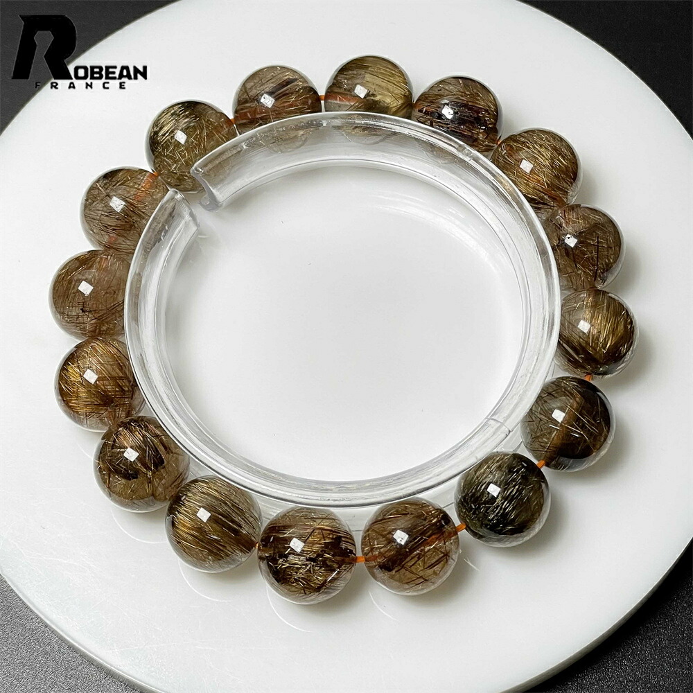 珠玉 EU製 ★ROBEAN・猫目銅髪ルチルクォーツ★腕輪 力強さ石ころ 天然石 好いたらしい 金運 手当て  レゼント 差し上げ物 好いたらしいめ 仕合わせ 差し上げ物 12.8-13.8粍 M0225392