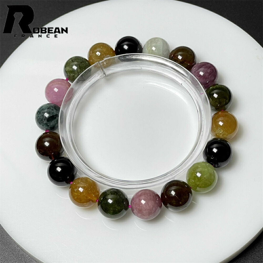 上品 EU製 ★ROBEAN・ミックスカラートルマリン★ブレスレット パワーストーン 天然石 癒し 原石 綺麗 お守り レゼント ギフト きれいめ 幸運 贈り物 約10.7-11.1mm M0212251