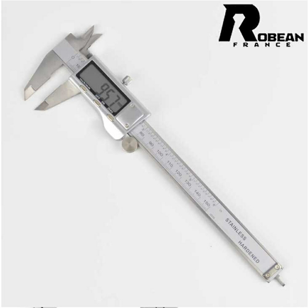 【ステンレス製デジタルノギス】★ROBEAN★ 高精度 0-150mm/0.01mm 分解能 大画面 LCD表示 外径 内径 深さ測定対応 電子キャリパー 精密測定 DIY 工具 ジュエリー 宝飾品 アクセサリー 加工 修理 業務用 ポータブル 測定器 プロ仕様 多単位切替