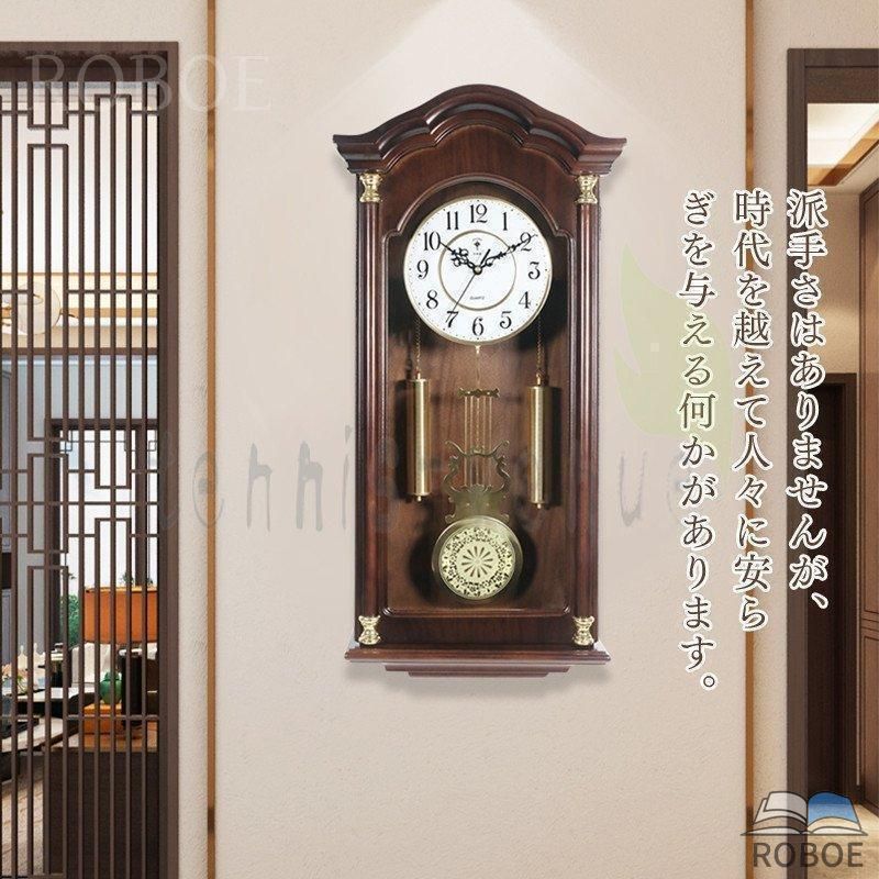 壁掛け時計北欧　アンティーク時計　古時計　壁時計おしゃれ　浮き彫り　木の温もりを感じる振り子時計　天然木　柱時計　掛け時計 イン