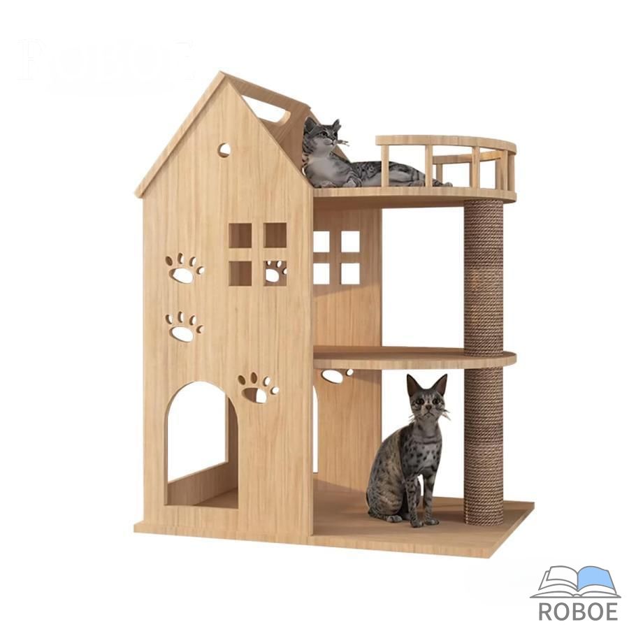 キャットタワー 木製 猫高閣 木製 突っ張り 大型猫用 多頭飼い 澄み切った恒星船 生まれながらサイザル麻紐 爪とぎ キャットツリ 見晴台 ねこ住み家