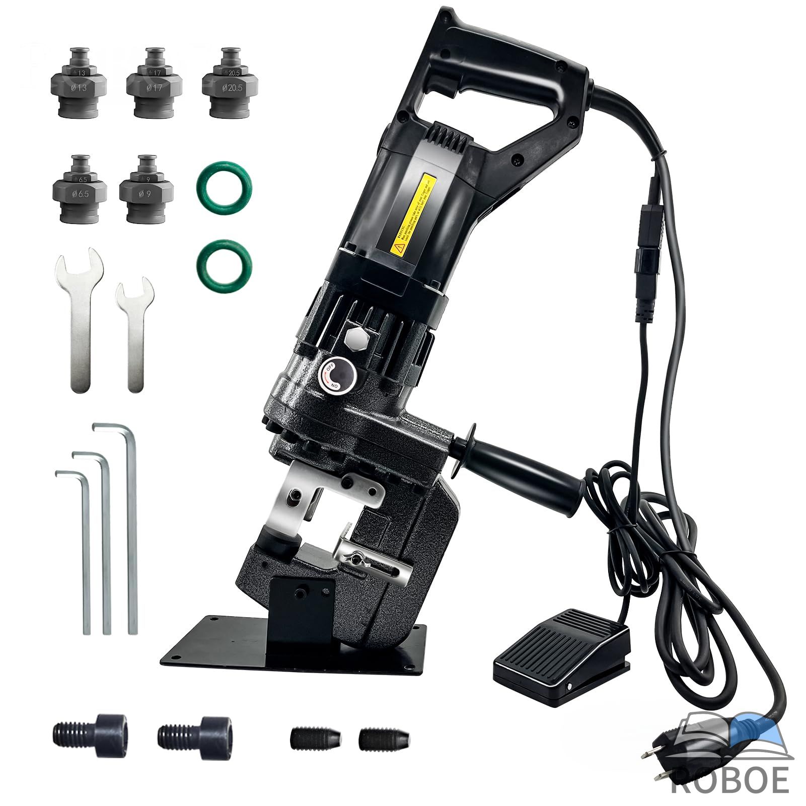 電動油圧パンチャー 強力 10t パンチダイ5種付 φ4～20mm 穴あけ工具 1300W AC100V バッテリ 山形鋼対応 チャネルスチ