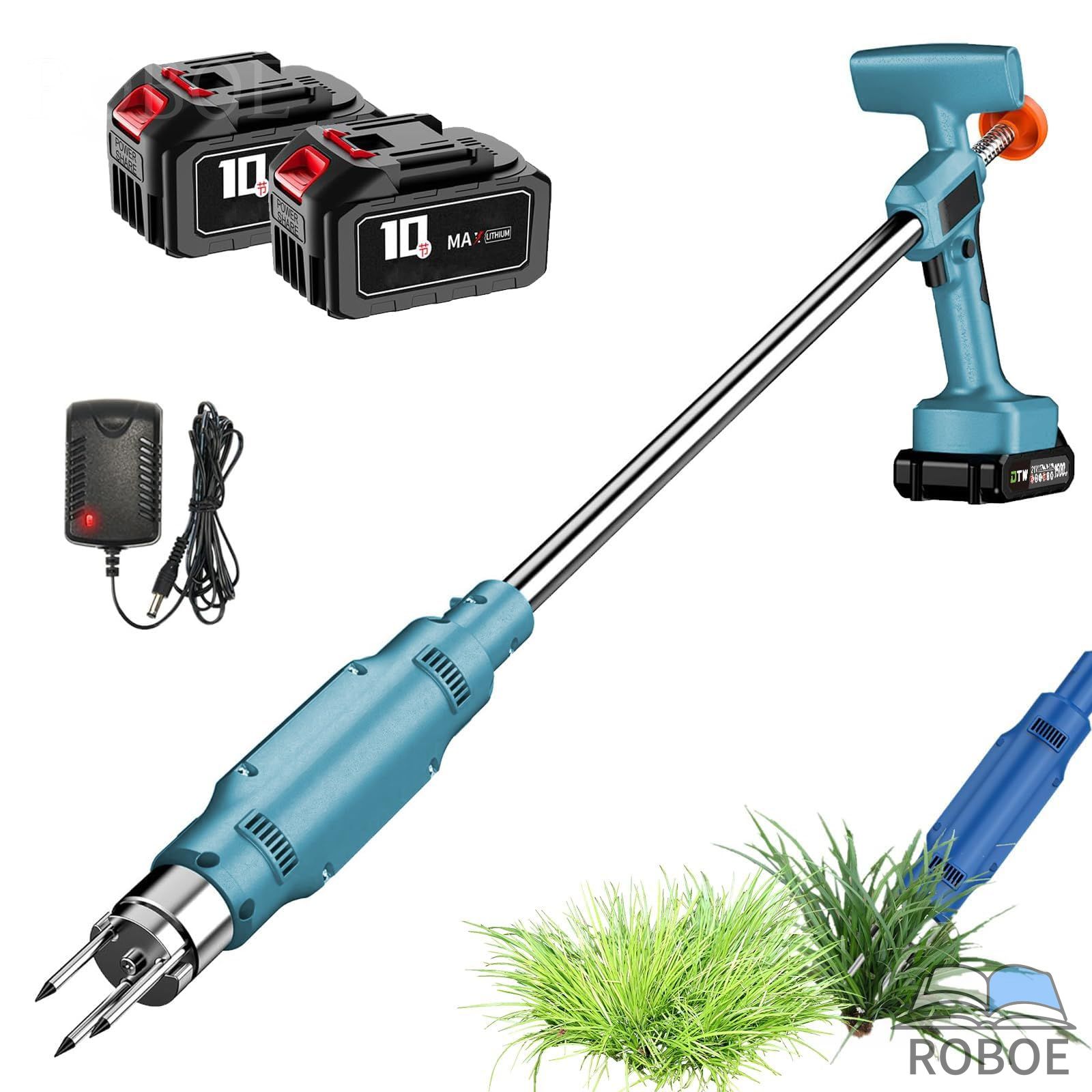 電動除草機、600W電動除草機、コードレス草刈り機、ロングハンドルスタンドアップ式ガーデントリマー、申し受ける式乾電池2個、芝地、庭の