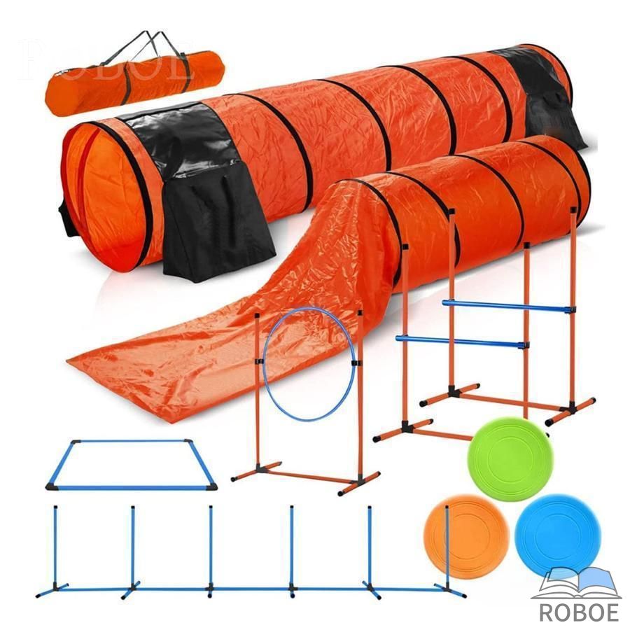 犬のアジリティトレーニング器具セット、ドッグジャンプ2本、ハードル、ブラインド、標準トンネルとウィーブポール、簡単なキャリーケー
