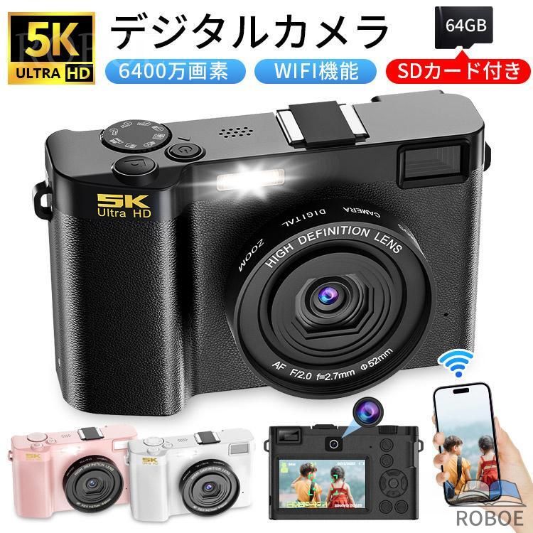 デジタル写真機 5K 18倍望遠レンズ 無線LAN役立つこと ディジカメ 6400万絵素 高画質 テレビカメラ 3.0in コンパクトオートフォーカス webカメラ