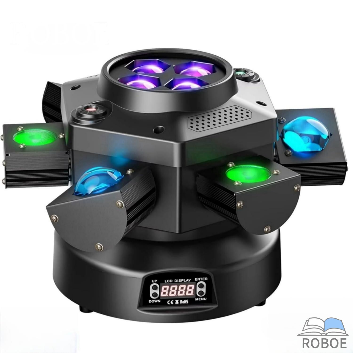ディスコライト ステージライトムービングヘッド DJ ライト、150W 4-in-1 RGBW LED ステージライト、6 アームビーム付き、DMX 512 制御