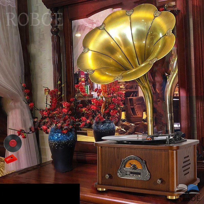 貴族高級軽い贅沢品 レトロな最高コレクション 蓄音機 SP盤 33、45、78回転対応 レコード　針付き 木製 家具 音響