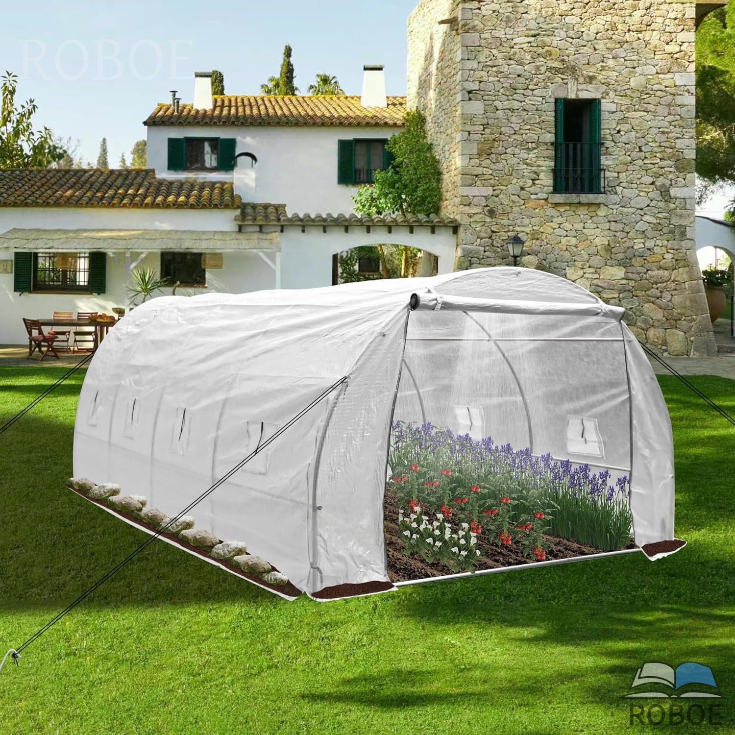 ビニール住み家 大型 6m×3m×2.2m 植木室 ビニール住み家 身寄り用 ビニール植木室 農学 身寄り家庭菜園 飾り気の無い植木室 8つの風通し窓 150G/m? 白いことPE