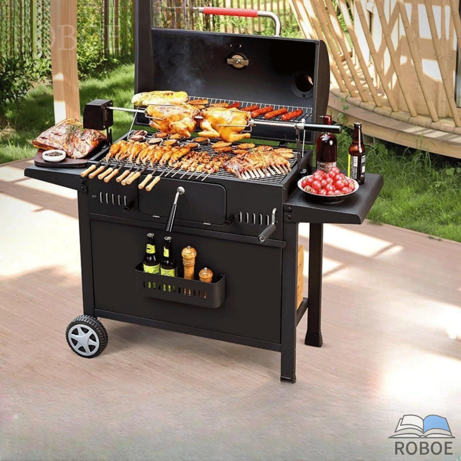 バーベキューグリル大型木炭グリル大型自立式 バーベキューコンロ 焚き火台 BBQグリル アメリカンオーブン 5-15人用での利用に適してい 67,715円