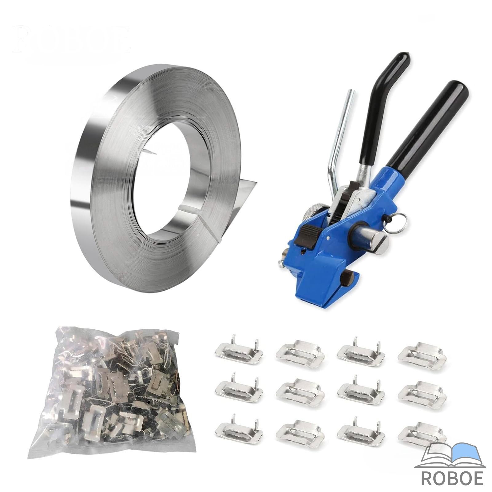 スチールストラップバンドキット、高耐久ラチェットバンディングテンショナー 切りはなす物の具、3/4in/19粍幅100フート/30M長さ304ステ