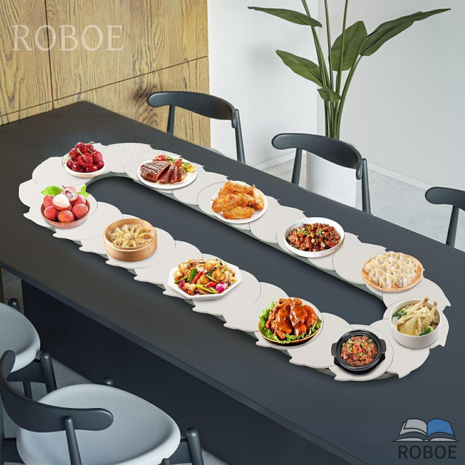 回転式ダイニングテーブルトレイ 360°手動回転調節可能なダイニングテーブルレイジースーザン食品ターン食品提供列車ターンルームパー