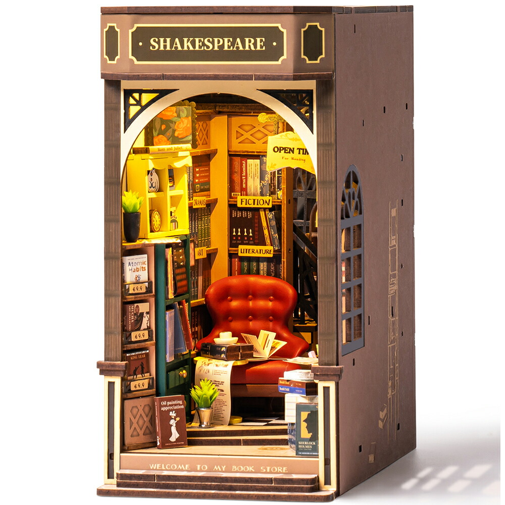 【全店P5倍】立体パズル ブックヌック キット「Bookstore」 194pcs 初心者向け 手作りキット イラスト説明書付き 木製パズル ウッドパズル ミニチュアキット 本立て LED点灯 本棚装飾 ウッドクラフト 公式販売 ハロウィン クリスマス 誕生日 プレゼント