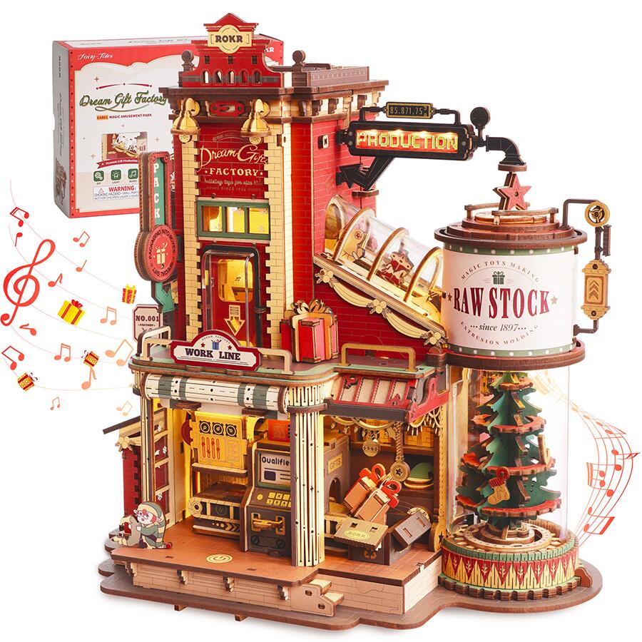 【全店P5倍】立体パズル 3D木製パズル ギフト工場 光の効果と音楽付き クリスマスツリー インテリア装飾 雰囲気作り 玄関 工作キット DIY 組み立て オルゴール 暇つぶし 知育玩具 中学生 大人向け 初心者に最適 女の子へのギフト  誕生日