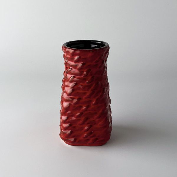 Jasba ビンテージ 陶器 花瓶 レリーフ模様 赤×黒 フラワーベース Jasba ビンテージ 陶器 花瓶 レリーフ模様 赤×黒 フラワーベース