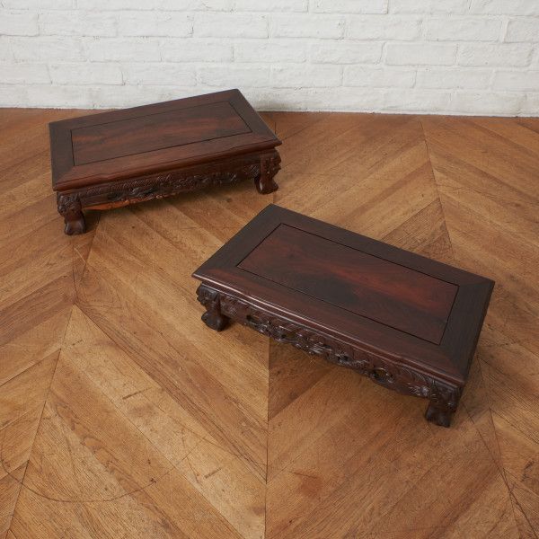 楽天市場】2点セット 紫檀 無垢材 サイドテーブル 唐木 花台 透かし