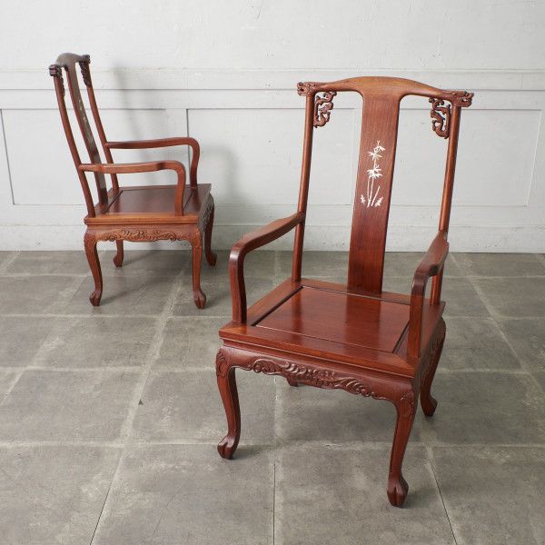 螺鈿細工 唐木 チェア 家具 中国 ダイニング 応接 高級椅子 花梨 ②