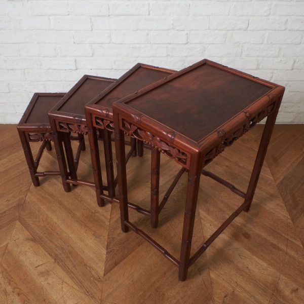 楽天市場】2点セット 紫檀 無垢材 サイドテーブル 唐木 花台 透かし