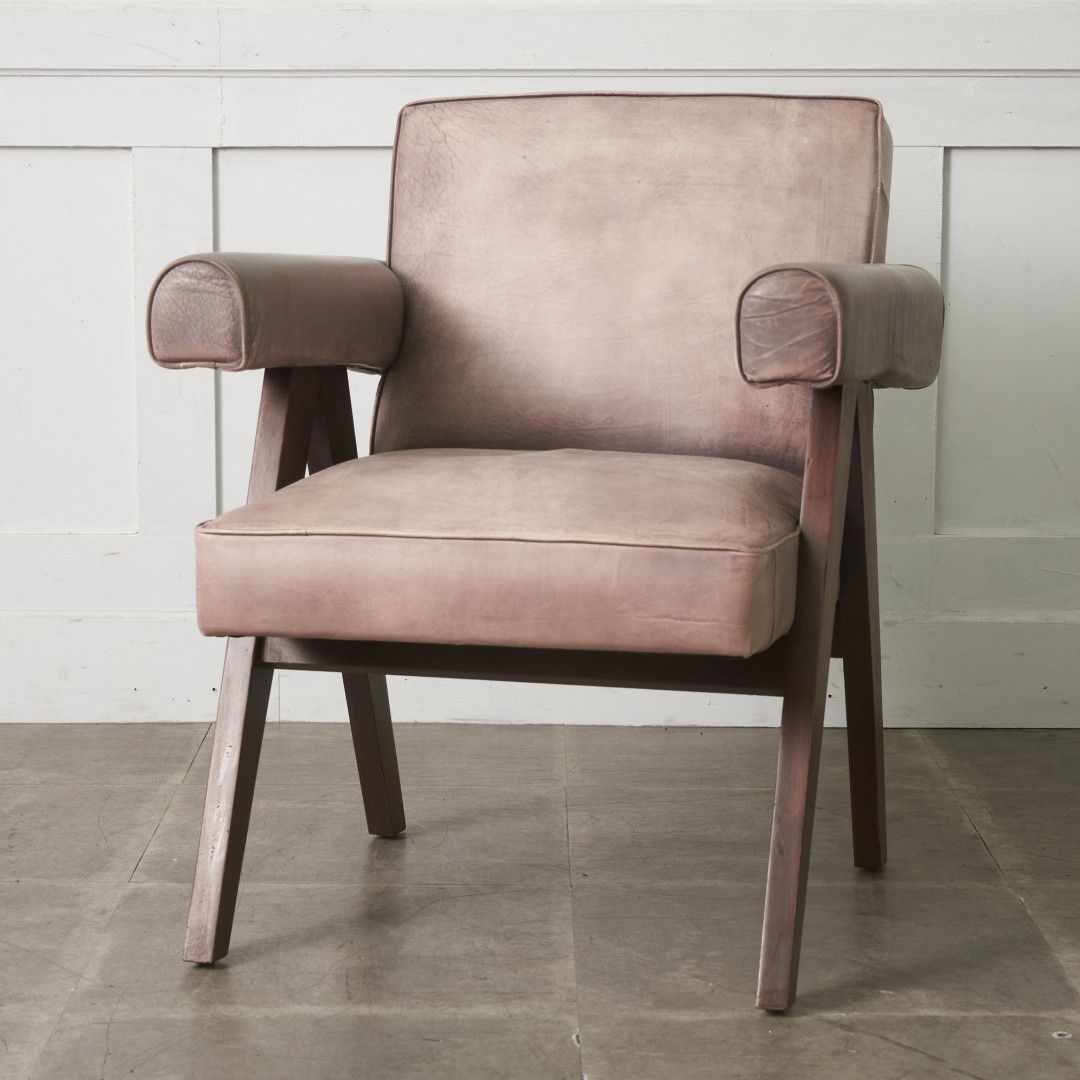Pierre Jeanneret アームチェア 本革 1人掛け ヴィンテージ 椅子 イージーチェア ソファ ダイニングチェア モダン リプロダクト 95980