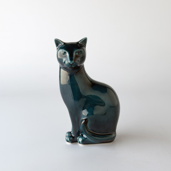英国 Poole Pottery 猫 オブジェ 陶器 フィギュア 置物 セラミック ディスプレイ 青 ねこ イギリス プールポタリー ヴィンテージ 97924