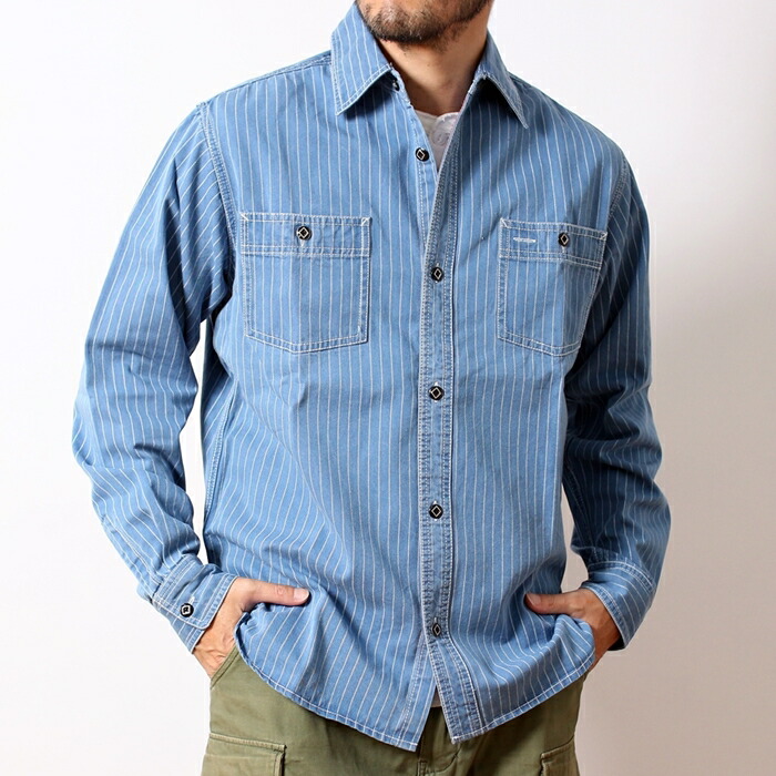 フルカウント ウォバッシュストライプ デニムシャツ 長袖 日本製 綿【36】 フルカウント ウォバッシュストライプ デニムシャツ 長袖 日本製